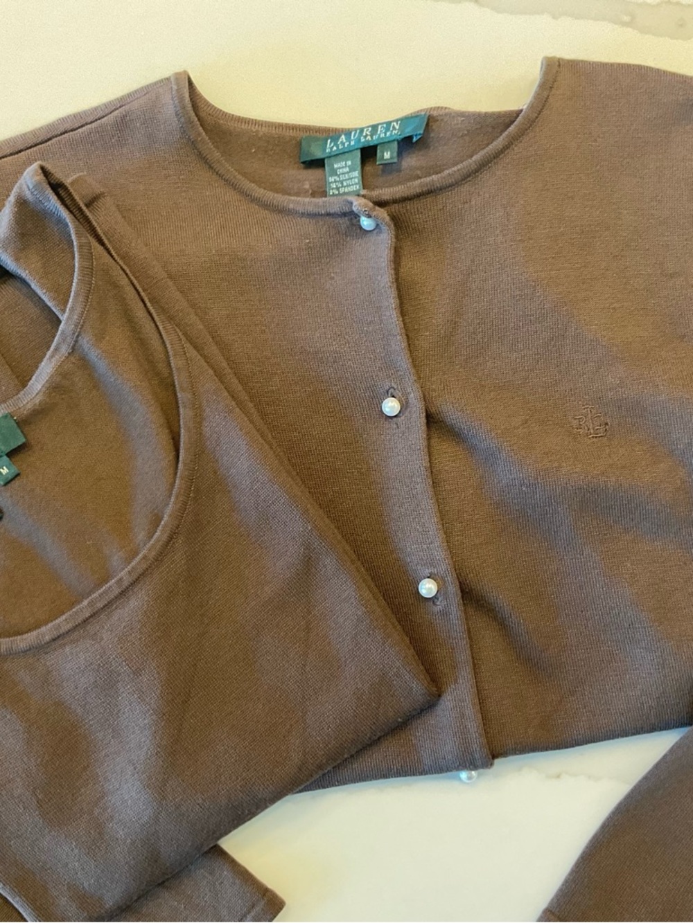 Lauren Ralph Lauren Chocolate Brown Cardigan and Tank Set - Picture 2 of 10